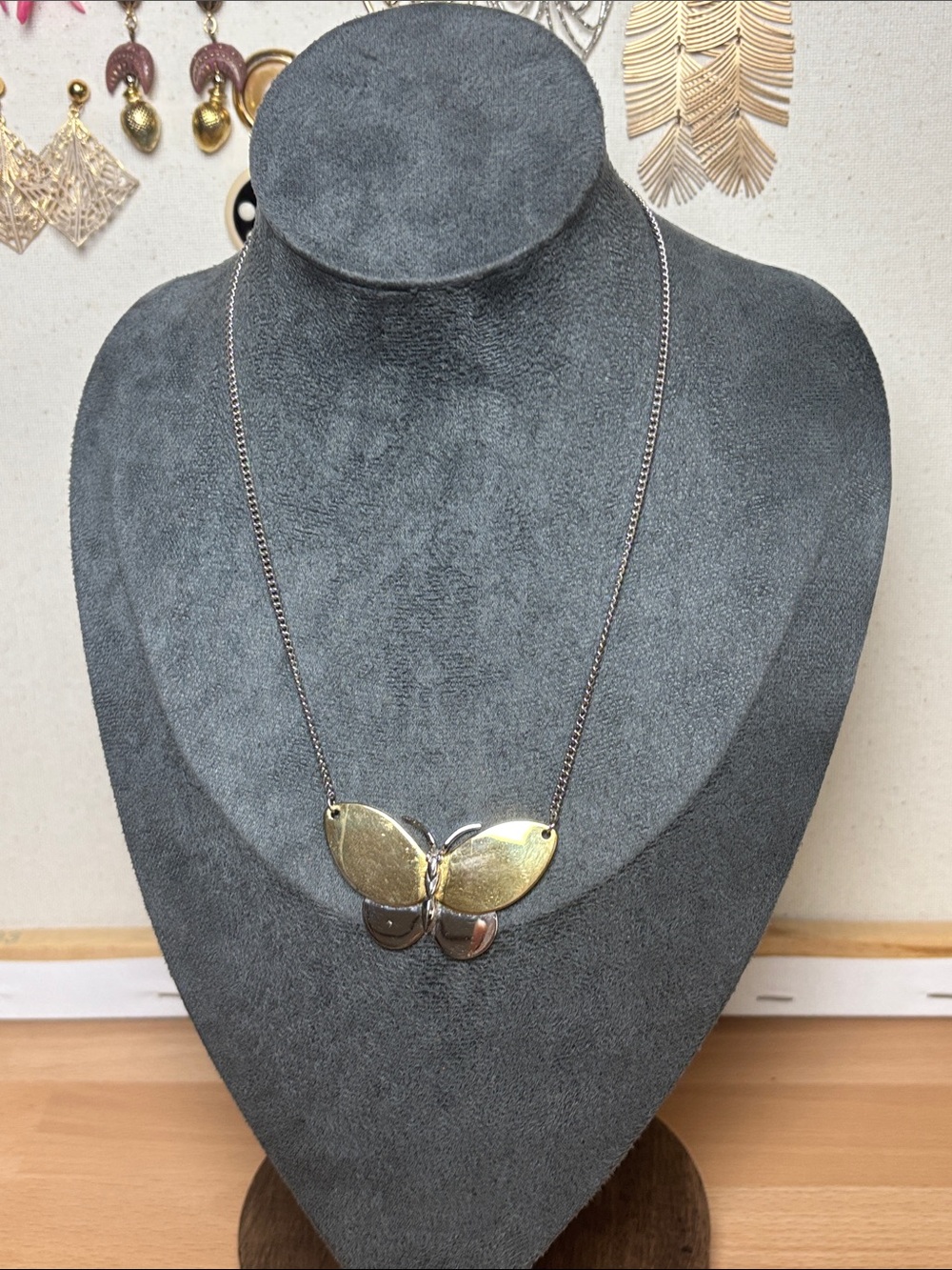 Avon Two-Tone Butterfly Pendant Necklace - Gold and Silver
